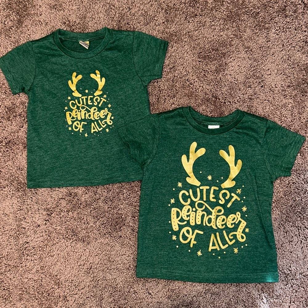 Cutest reindeer of all holiday Christmas matching sibling or twin set